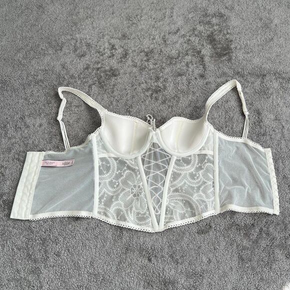 Victoria Secret ivory lace bustier corset top floral mesh - Picture 7 of 8